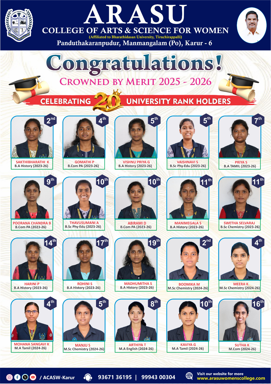 Celebrating 20 University Rank Holders 2025-2026